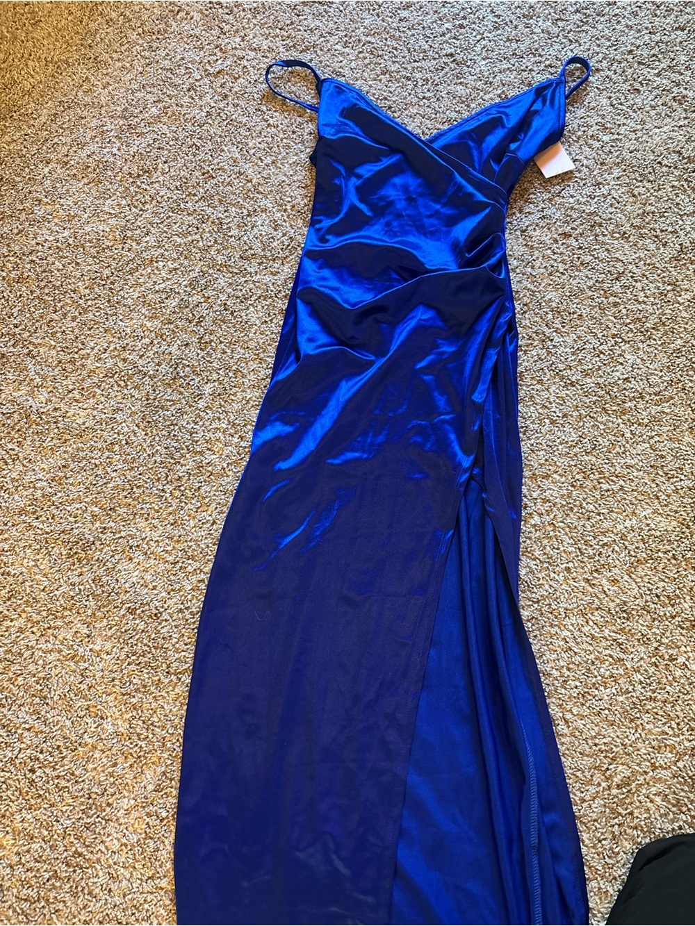 Royal Blue Satin Spaghetti-Strap Prom Gown